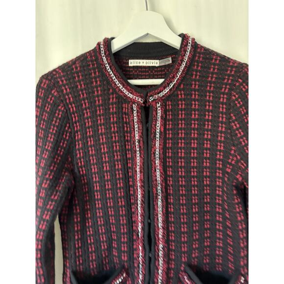 Alice & Olivia Blazer Georgia Jacket Embelished Tweed Small Elegant Knit - Picture 2 of 11